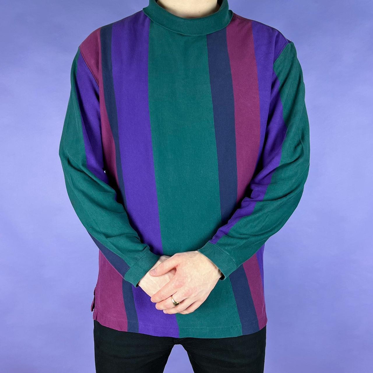 Lands' End Men's Green and Purple Sweatshirt Depop