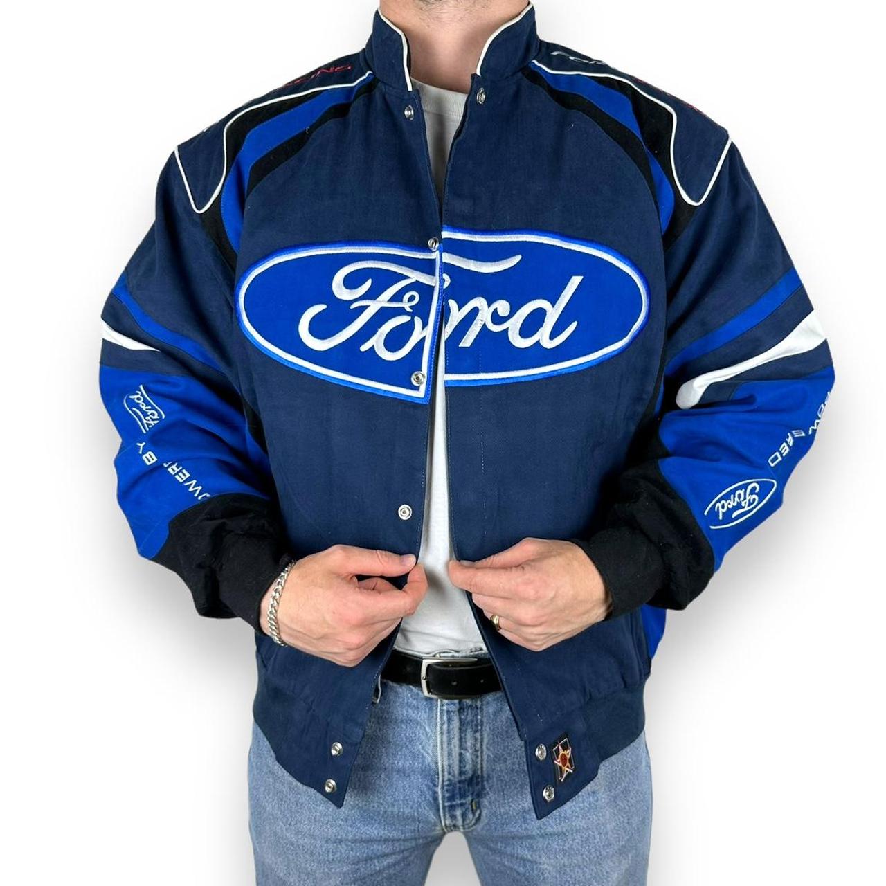RARE Vintage Ford Racing Jacket by JH Designs Navy, | Depop RARE Vintage Ford Racing Jacket by JH Designs Navy, | Depop