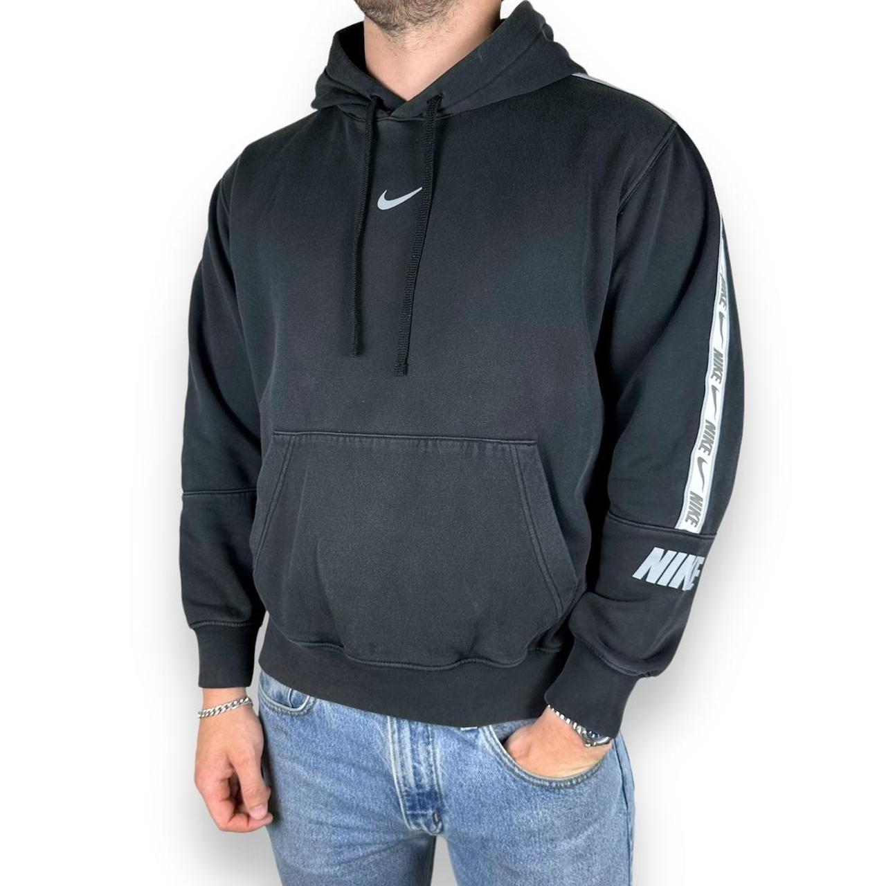nike swoosh tape hoodie grey