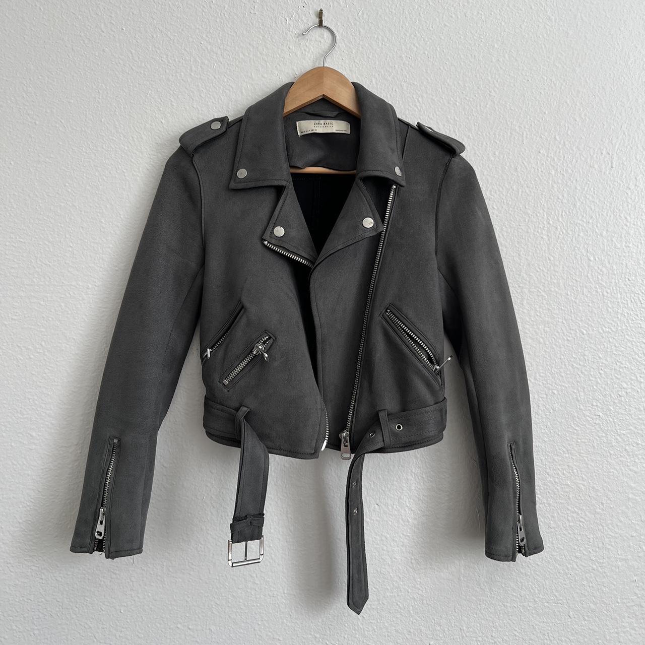 GREY FAUX SUEDE BIKER JACKET soft suede