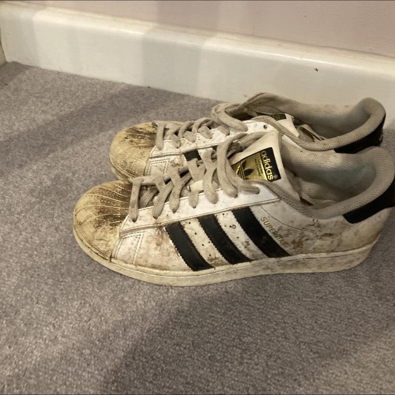 Old adidas Superstar Black Stripe. Good condition... - Depop