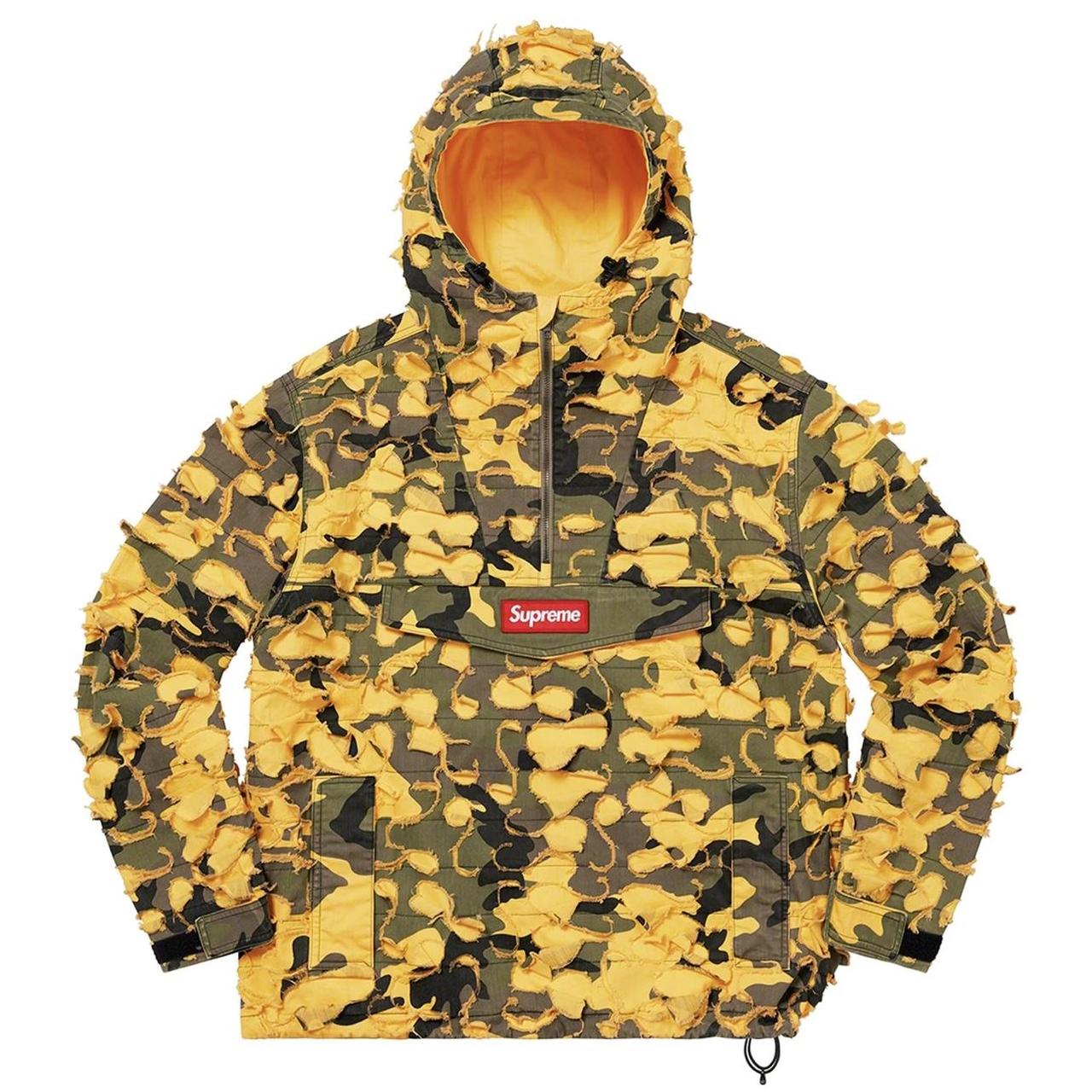 Supreme hooded logo half zip pullover yellow camo hotsell