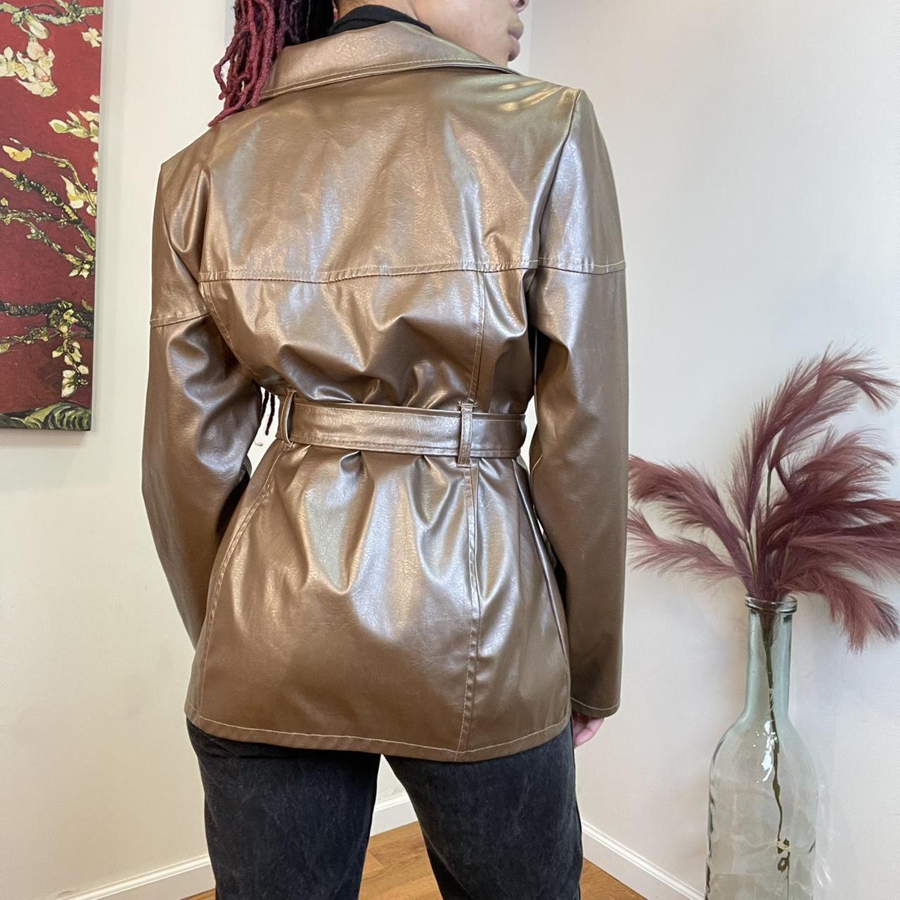 Brown Leather Winter Jacket more about the... Depop