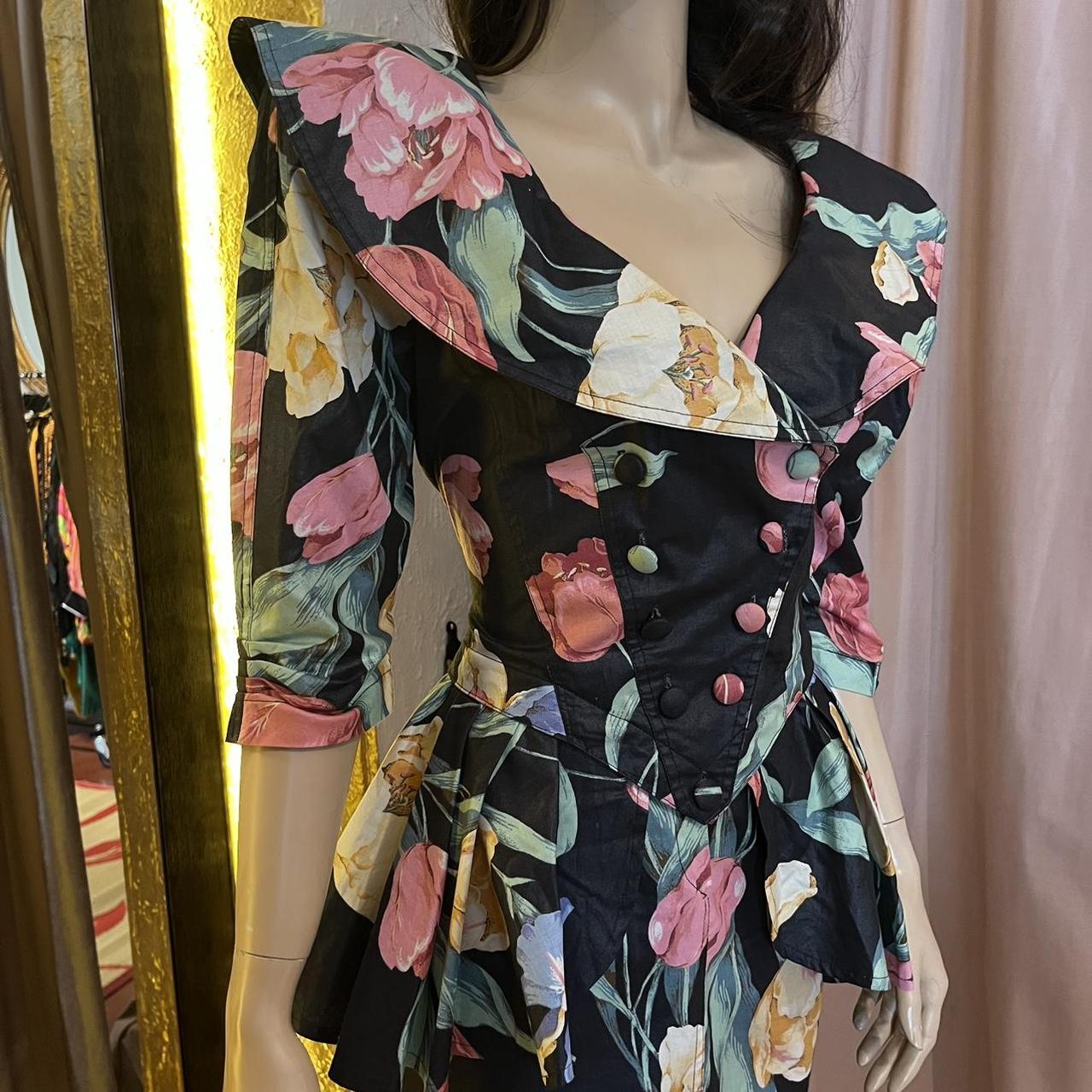 💐1980s vintage Karen Alexander floral peplum corset | Depop