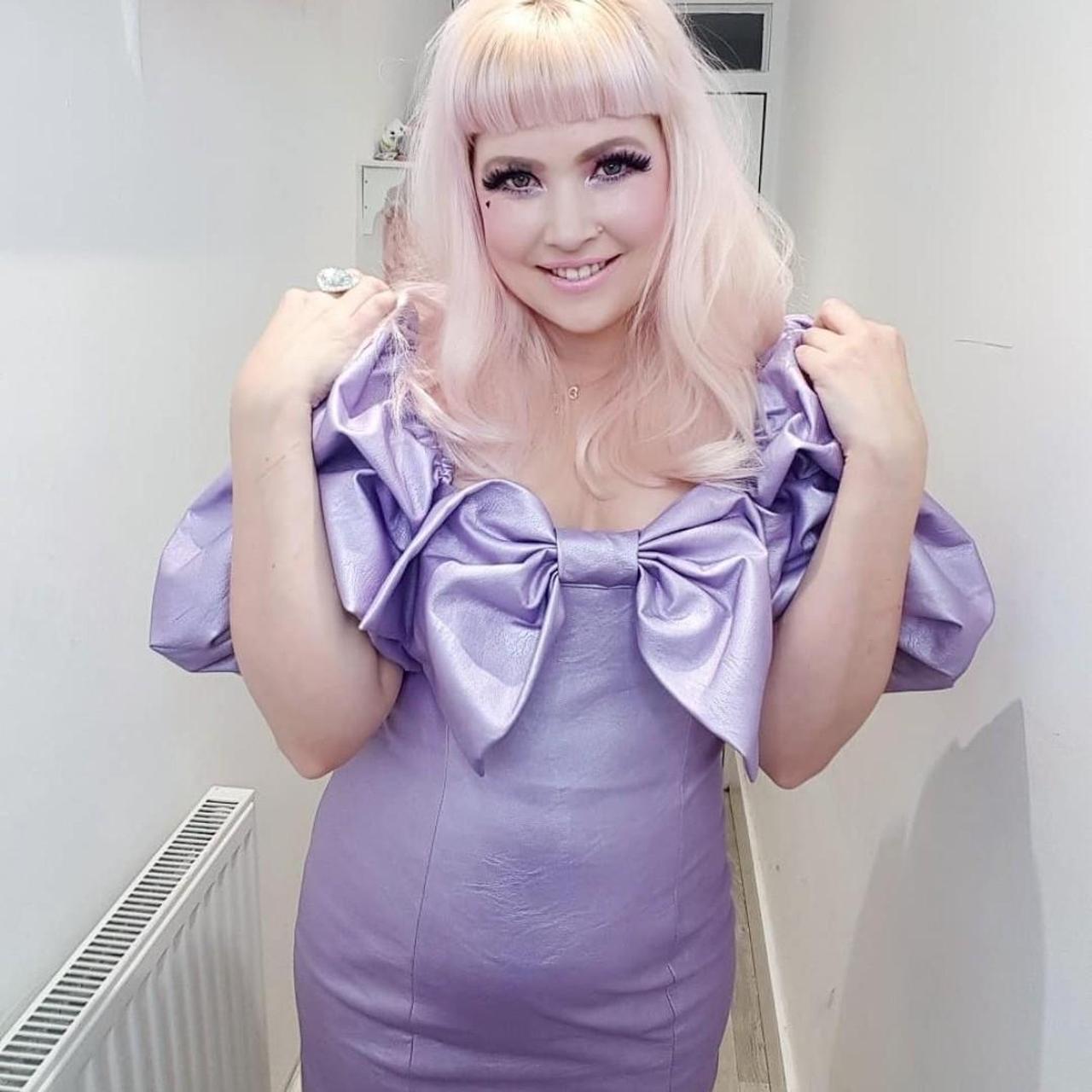 ASOS Faux Leather Lilac Oversized Bow Dress A... - Depop