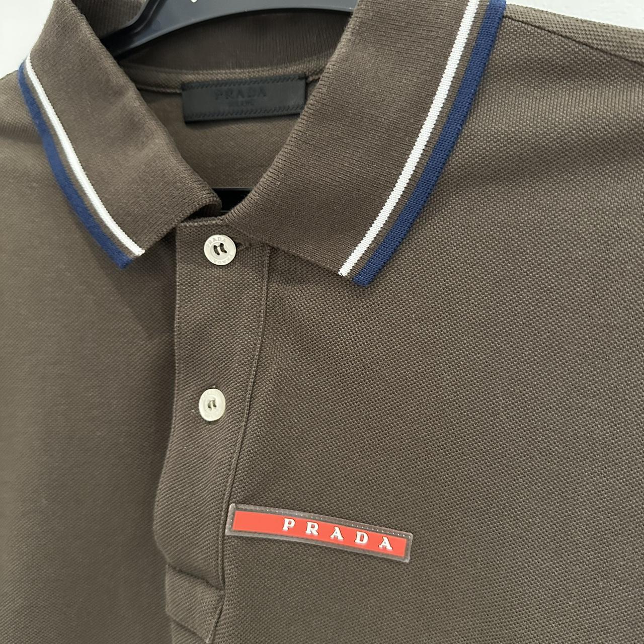 トップス 90s prada polo shirt (M) brown Prada Striped Cotton Polo Shirt | Brown | FARFETCH