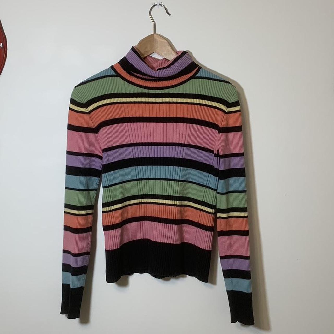 Vintage 90’s / Y2K rainbow sweater, skivvy or turtle... - Depop