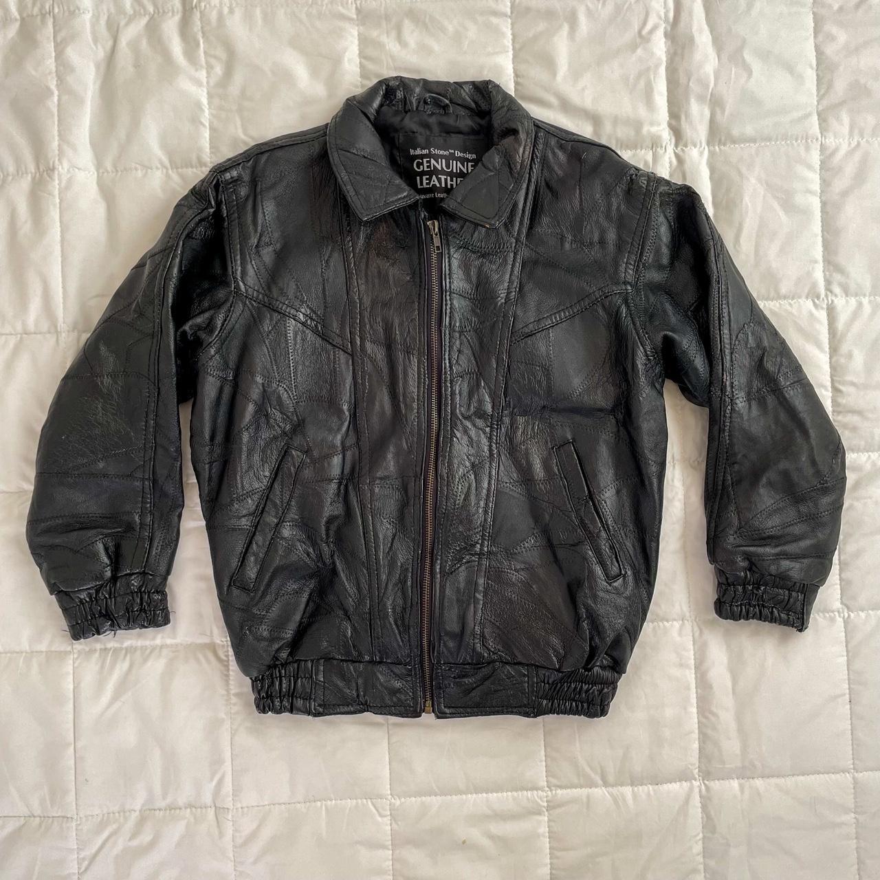 🖤🕸️ Italian Stone Leather Jacket🕸️🖤 - size youth 12... - Depop