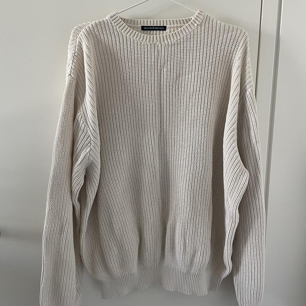 Brandy Melville beige cable knit light sweatshirt.... - Depop