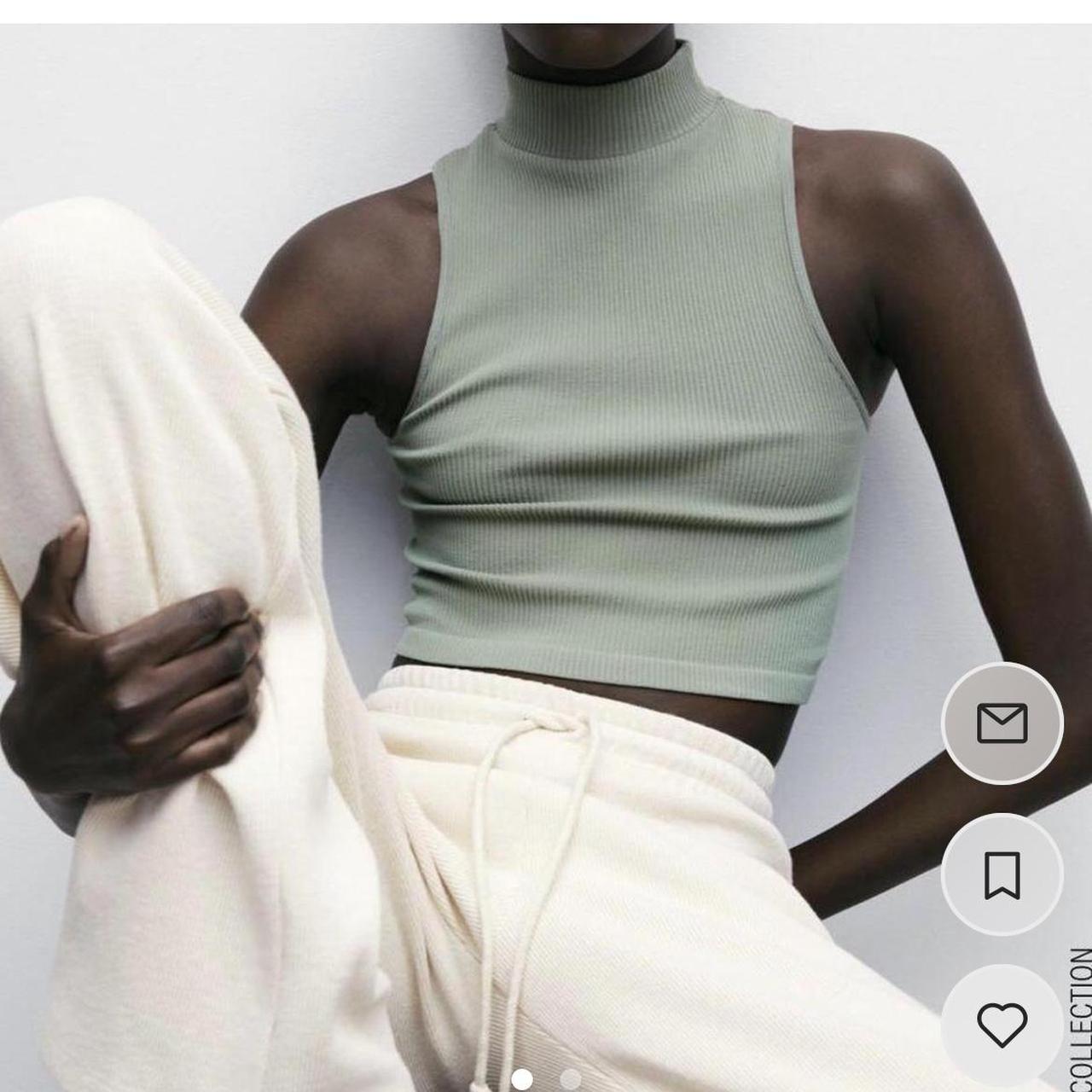 Zara seamless high neck crop top in khaki green - Depop