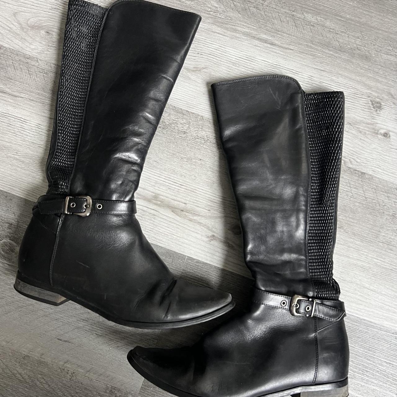 vintage black high buckle boots perfect fall boot... - Depop