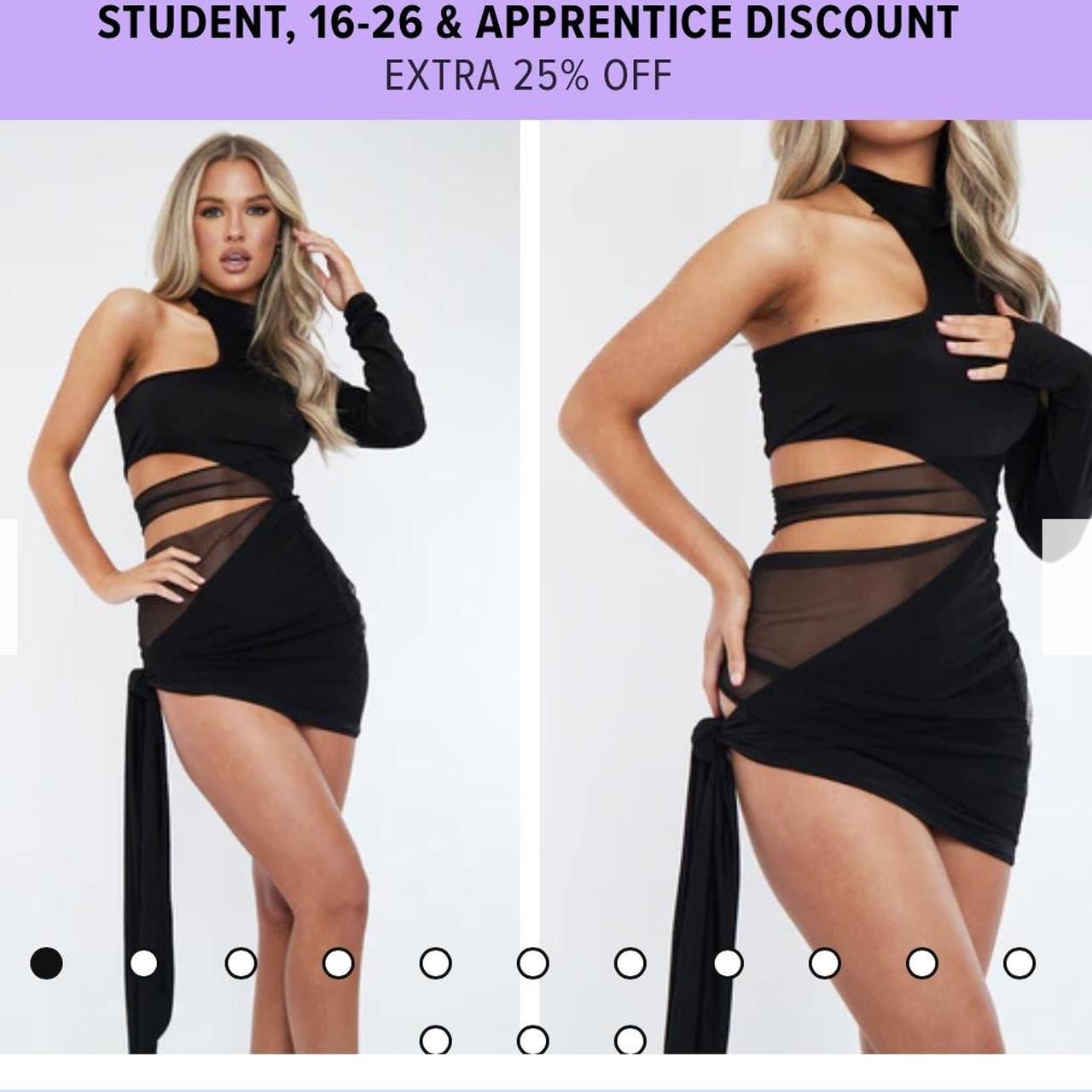 Black Gathered Mesh Panel Cut Out Mini Dress