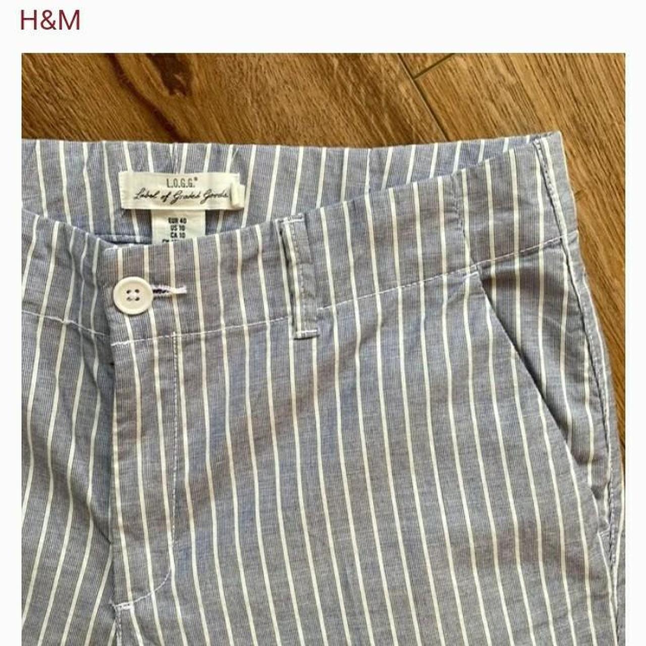 H&M LOGG blue railroad stripe pants. Size 10 tapered... - Depop