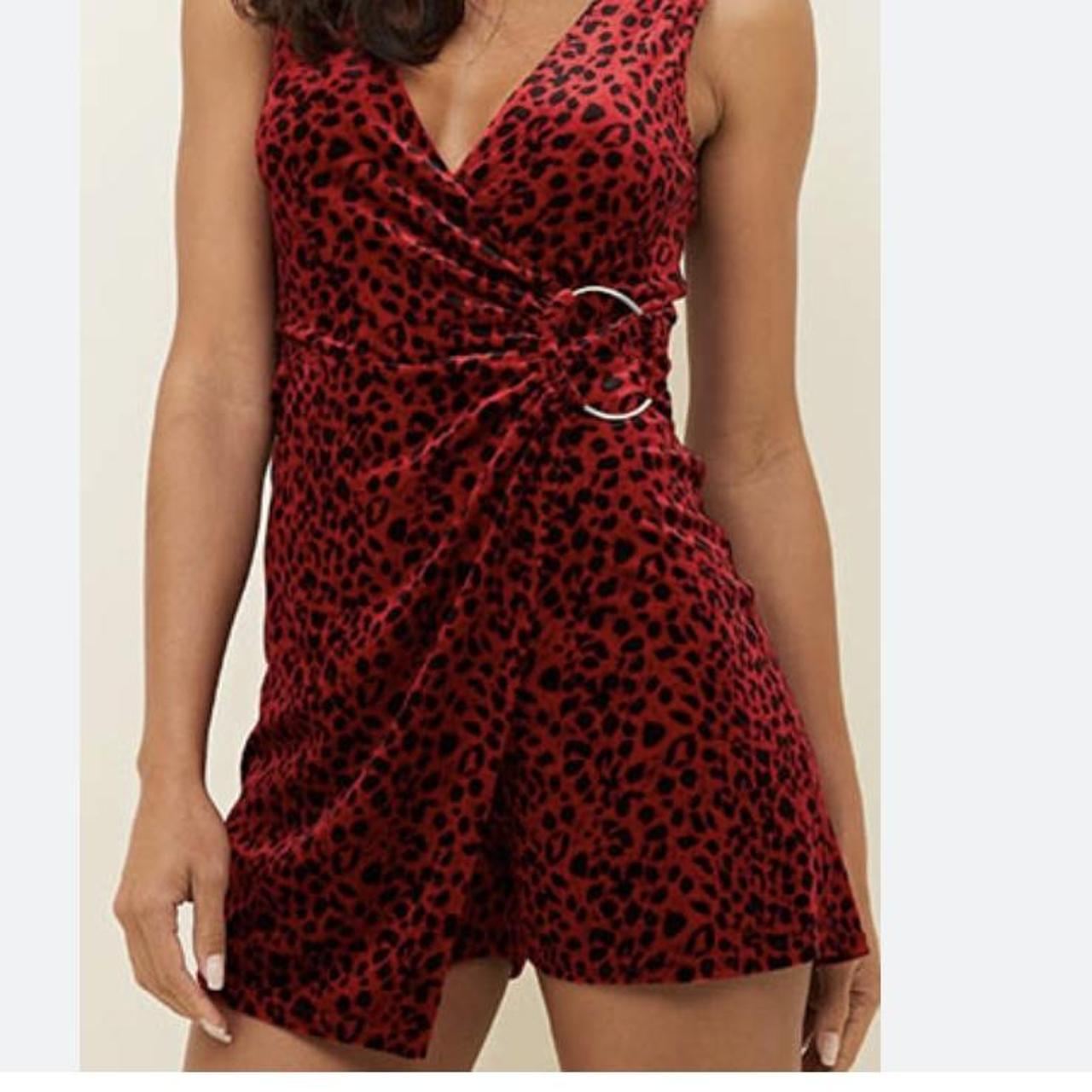 Red velvet leopard print playsuit🍒 Worn once, Depop
