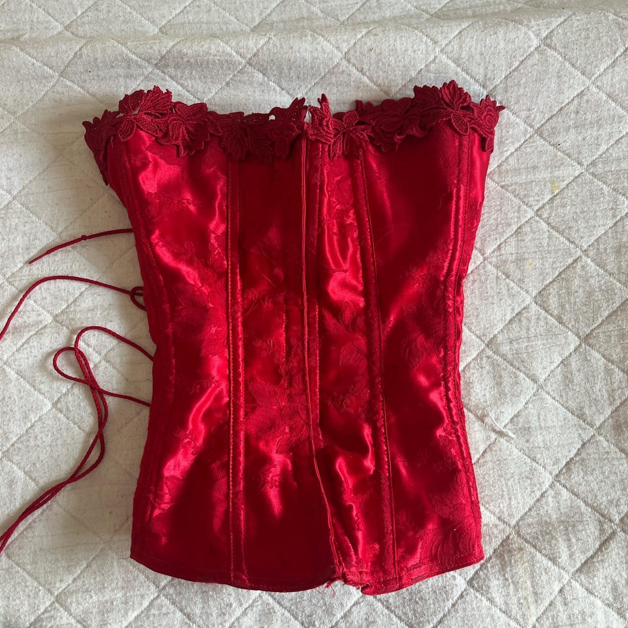 Vintage Red Silk/Satin lace up corset , Made by an