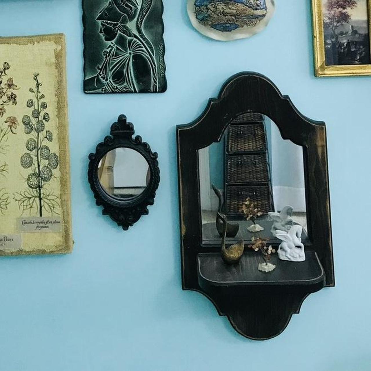 Hanging vintage wooden mirror wall shelf. Has hooks... Depop