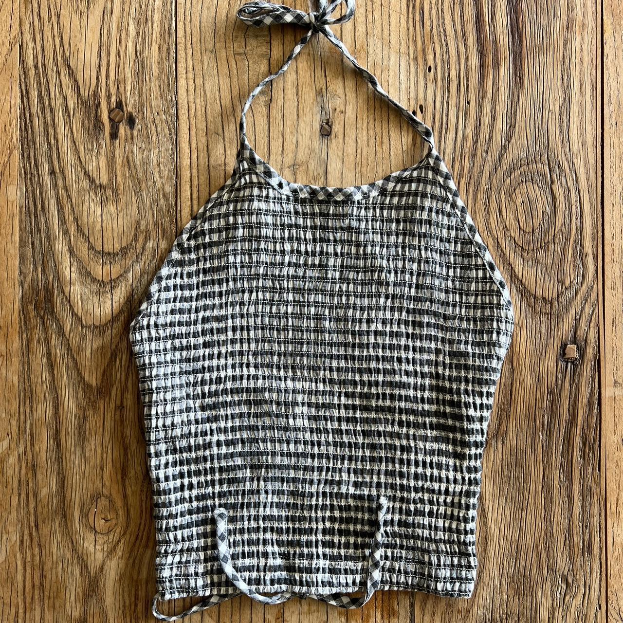 GLASSONS GINGHAM HALTER BACKLESS TIE TOP Size M Depop