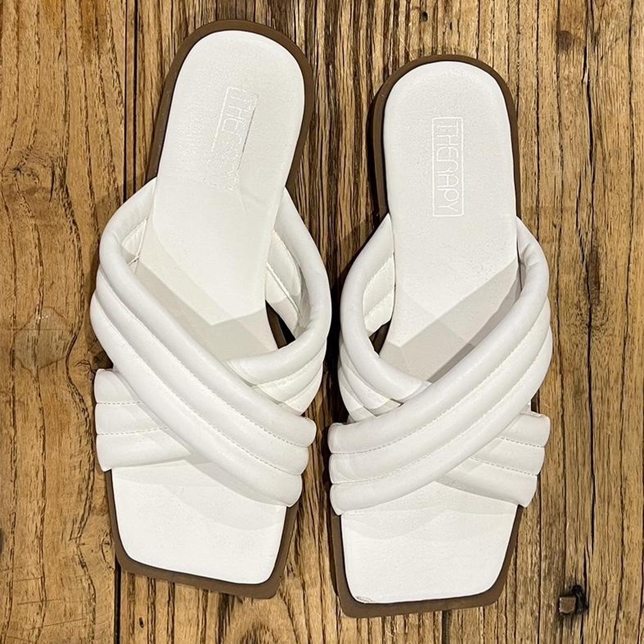 white leather sandals