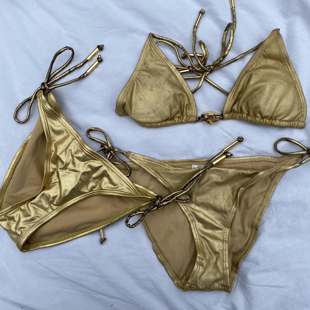 Playboy dead stock gold triangle bikini. Comes with... - Depop