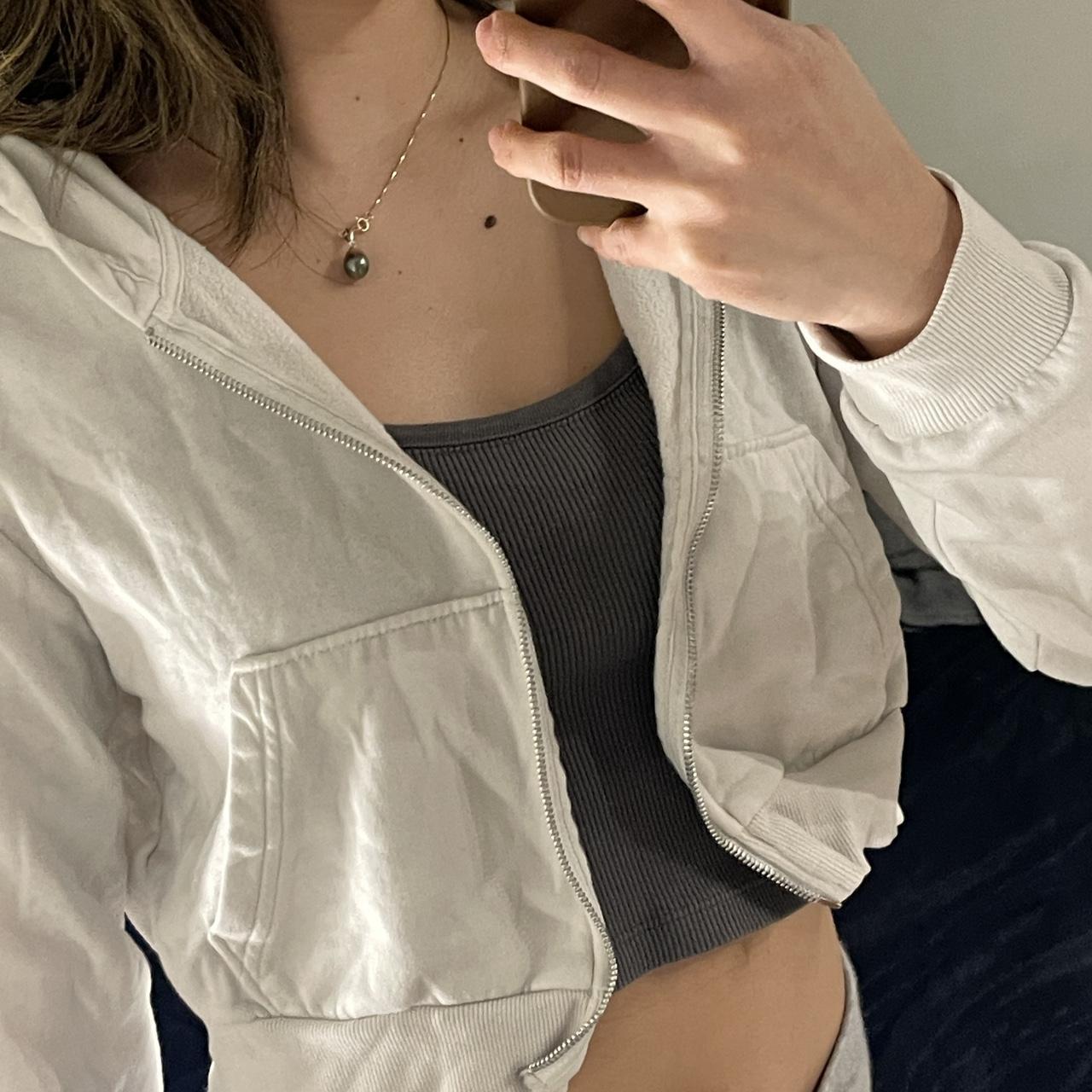 brandy melville 🤍 white cropped jacket zipper is... Depop