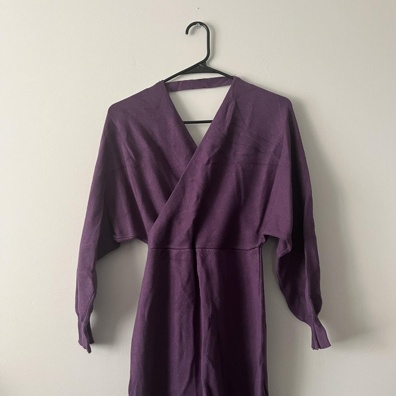 deep purple wrap sweater dress with belt from... - Depop