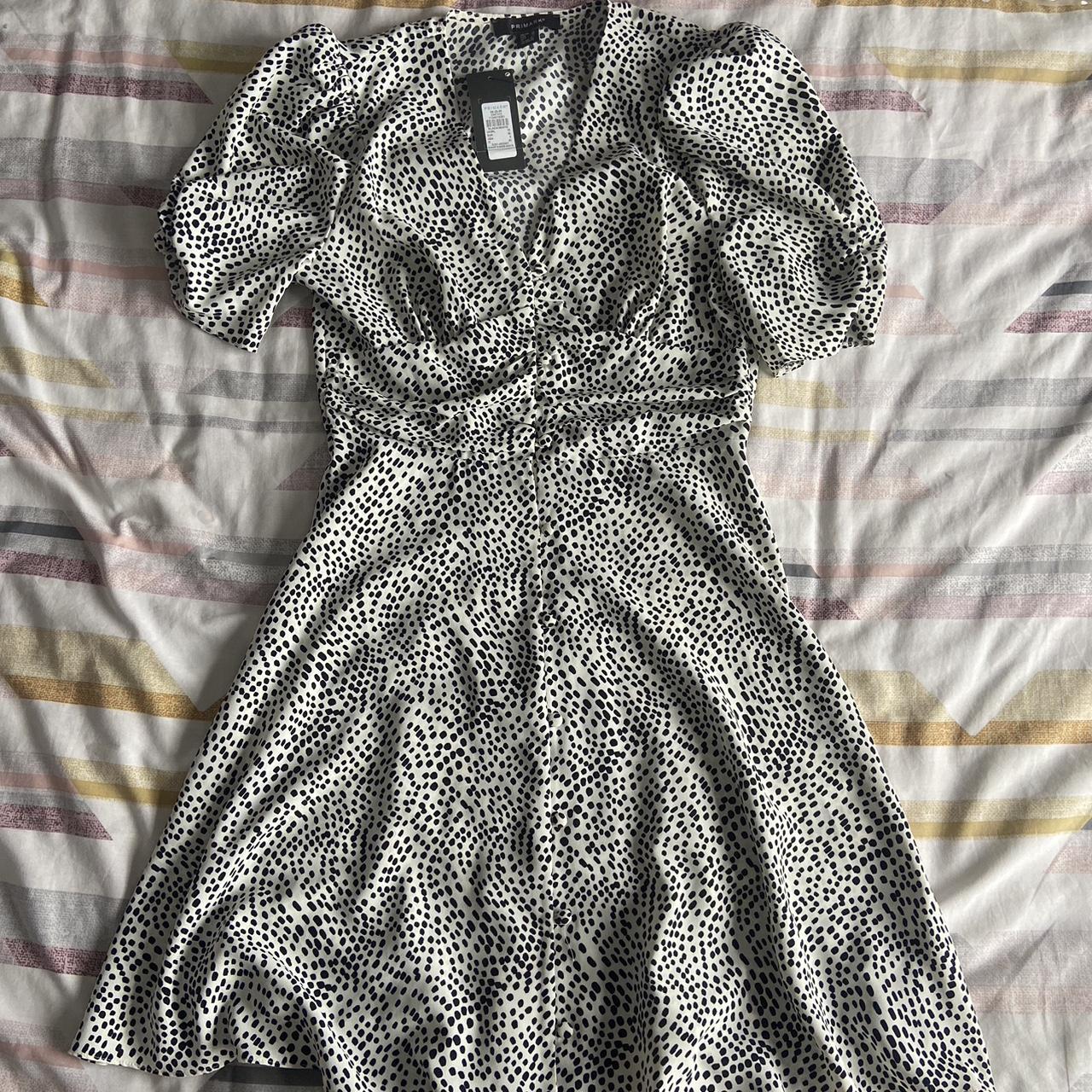 Primark black white polka dot dress with puff. Depop