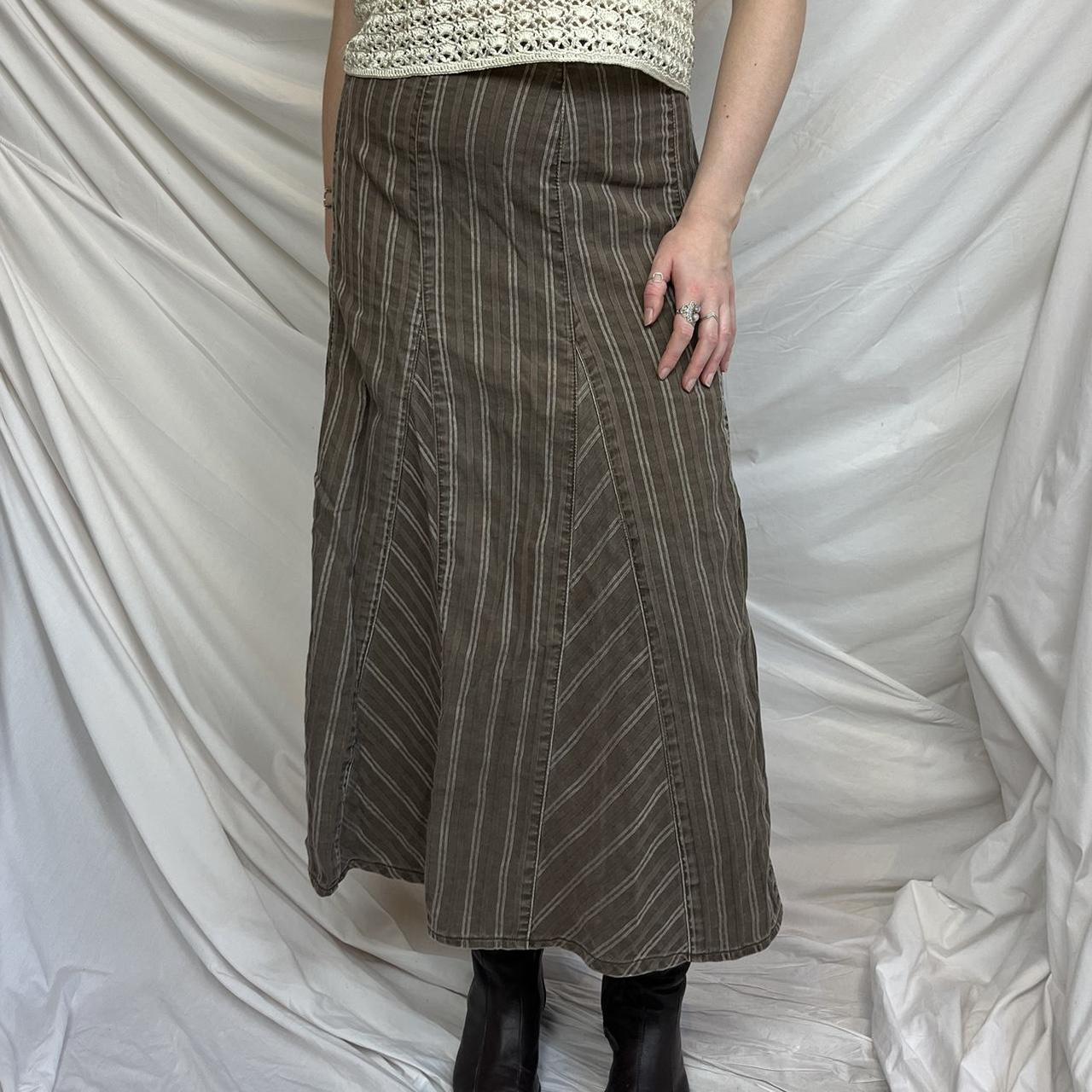Vintage Pinstripe Maxi Skirt 90s / Y2K brown and... - Depop