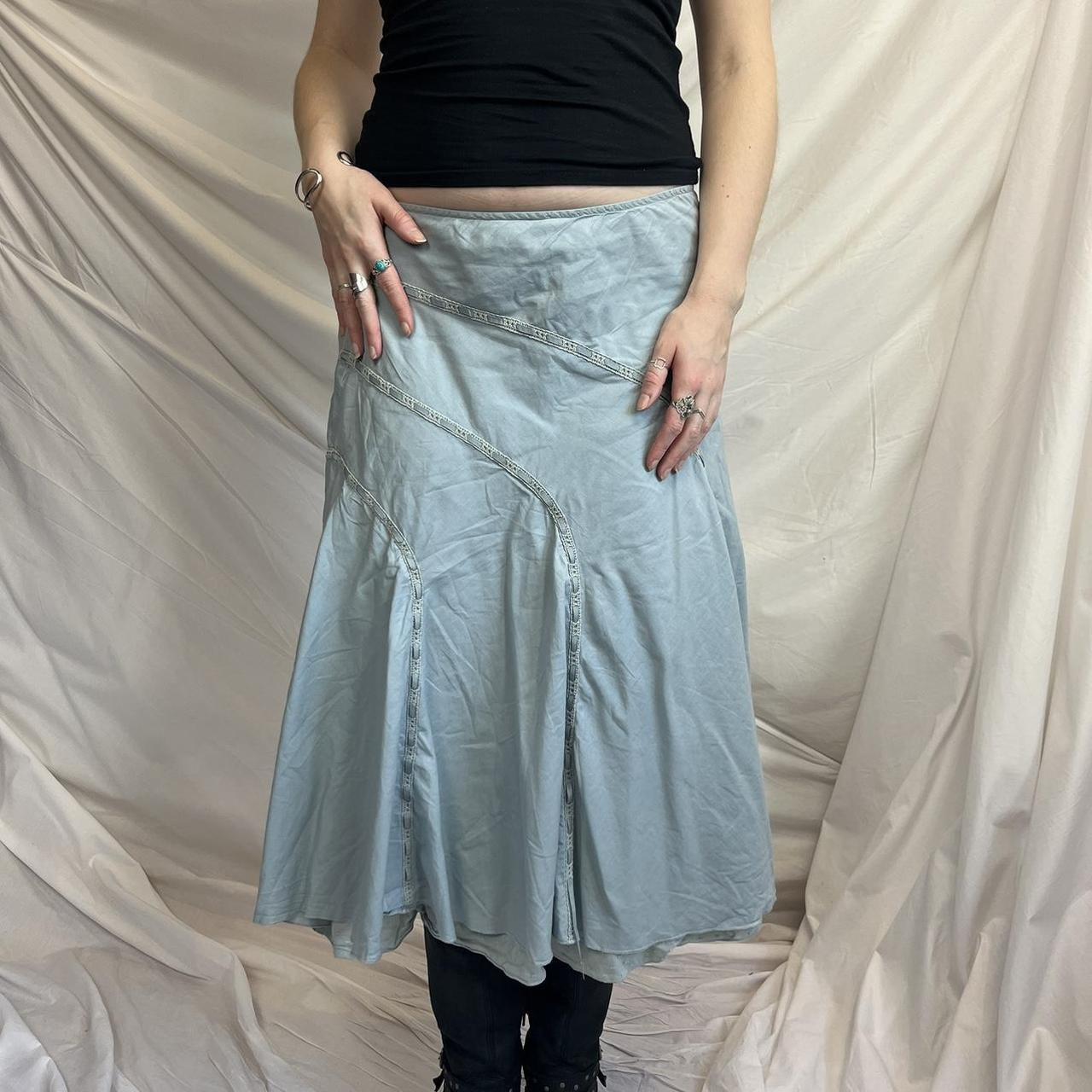 Vintage Blue Midi Skirt 90s / Y2K gypsy style, low... - Depop