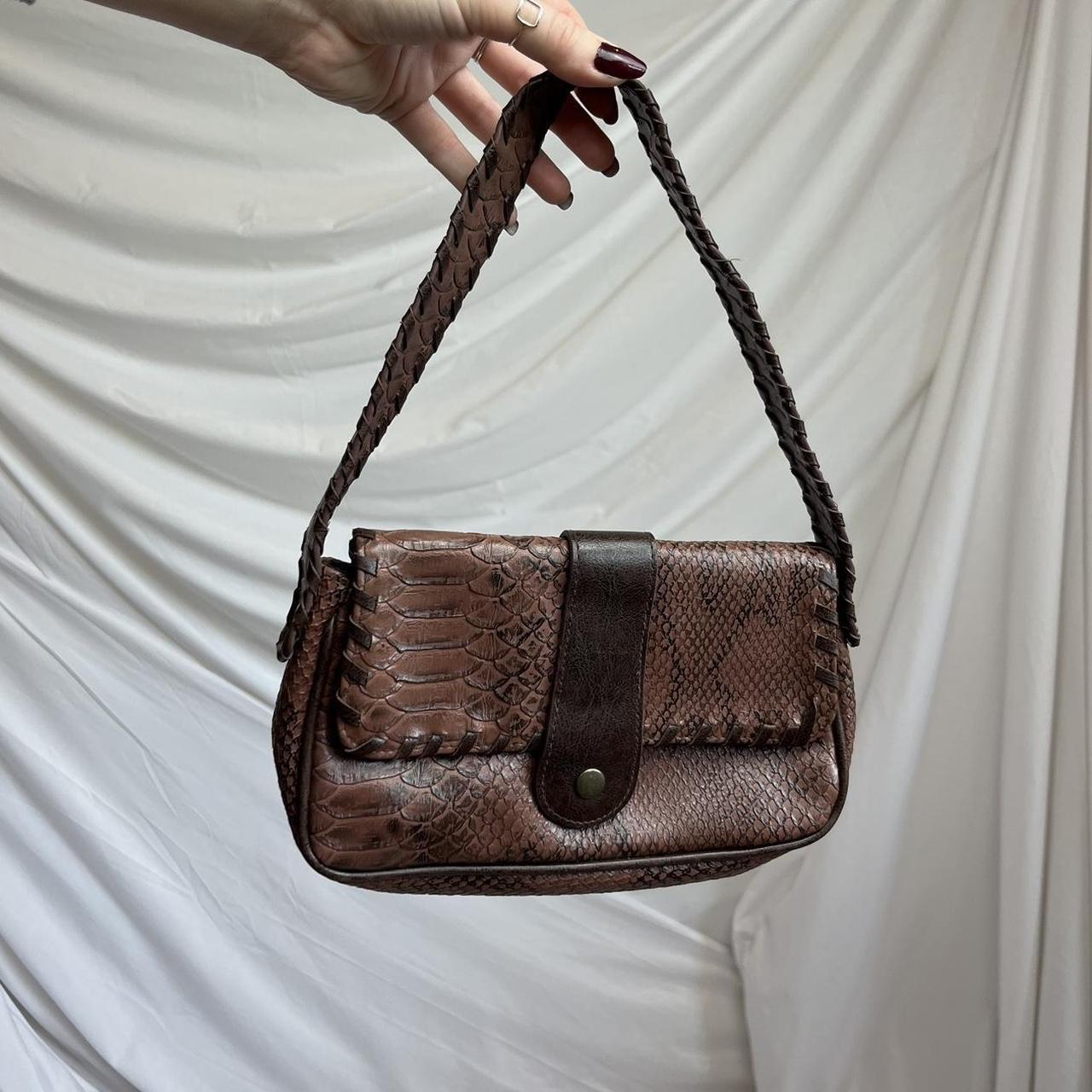 Vintage Brown Shoulder Bag 90s / Y2K faux leather... - Depop