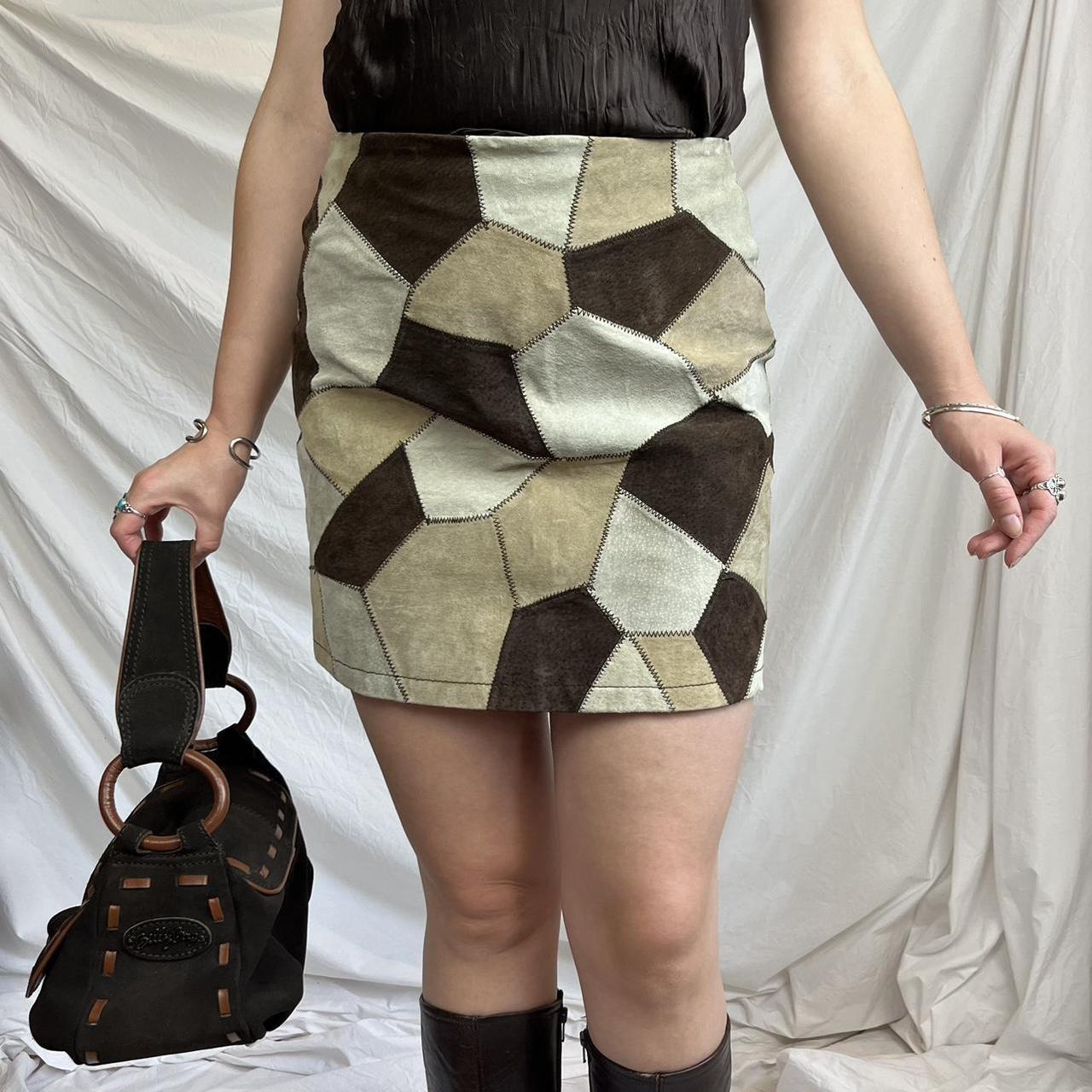 Suede Mini Skirt 90s Genuine suede brown beige and. Depop