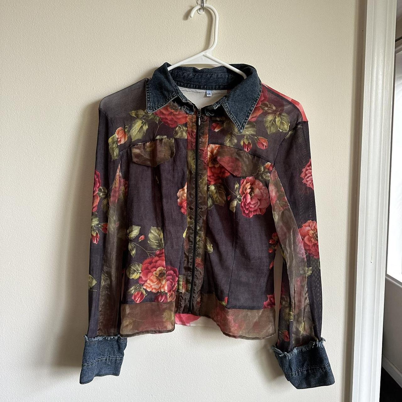 Vintage semi sheer floral shirt made in Italy, Denim...