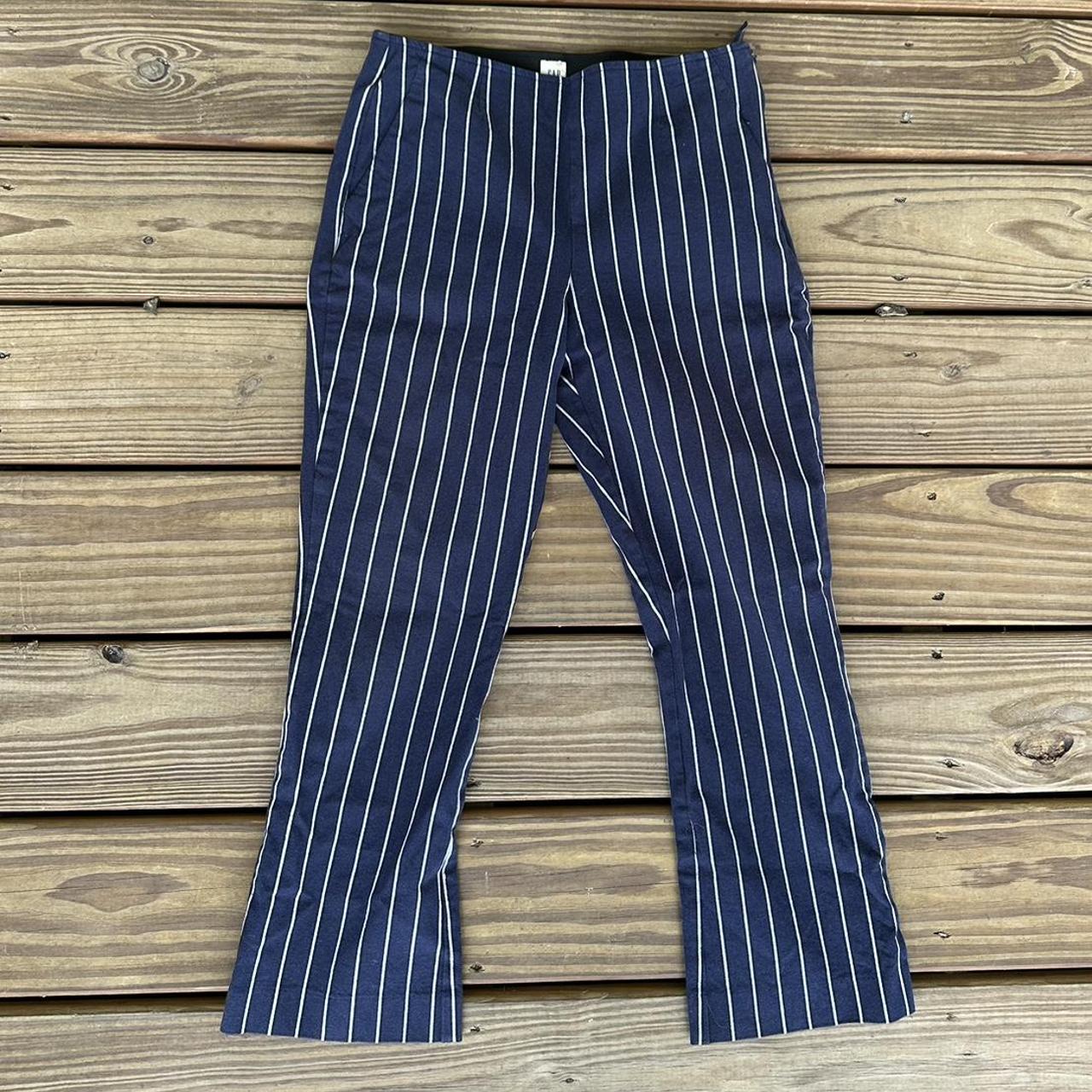 Flared navy & white cropped striped pants Brand:... - Depop