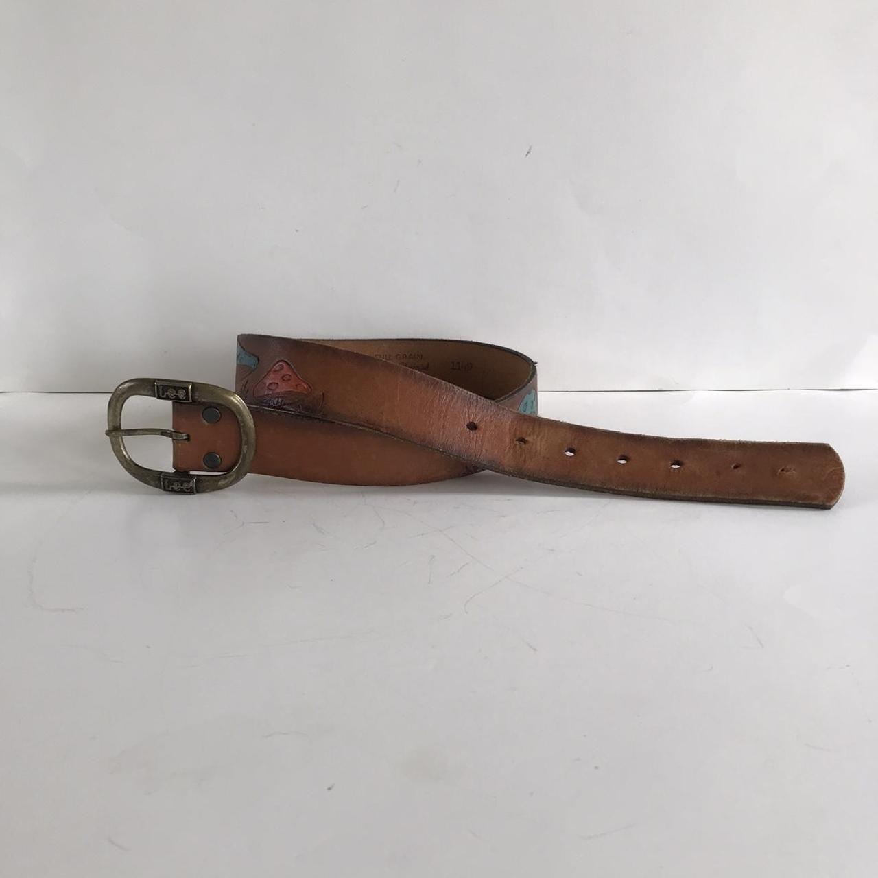 Vintage Lee brown leather belt with mushrooms and... - Depop