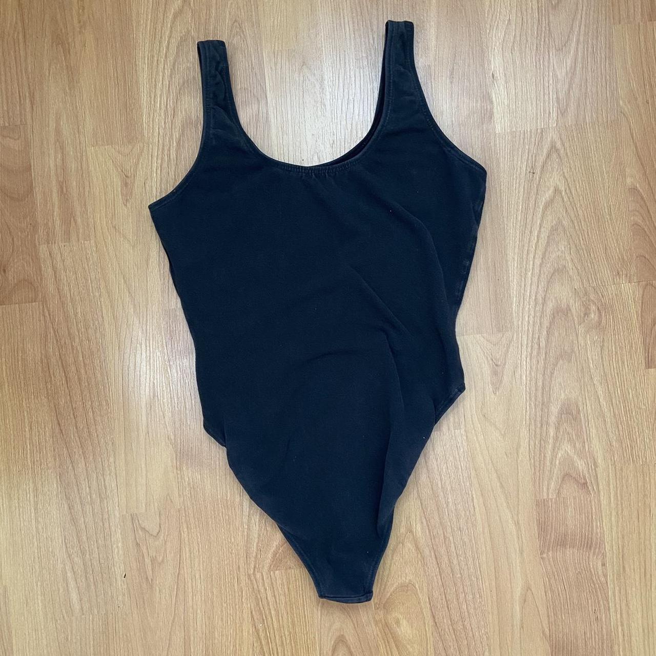 Vintage Reebok Women's Logo Black Bodysuit Size XL. - Depop