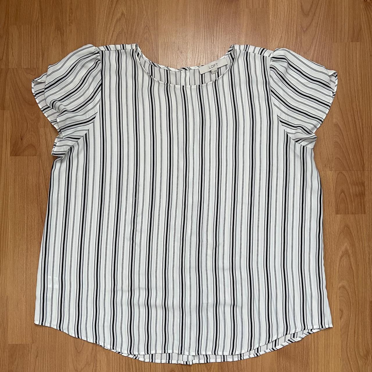 LOFT Women s Vertical Striped Blouse Size XL. White Depop