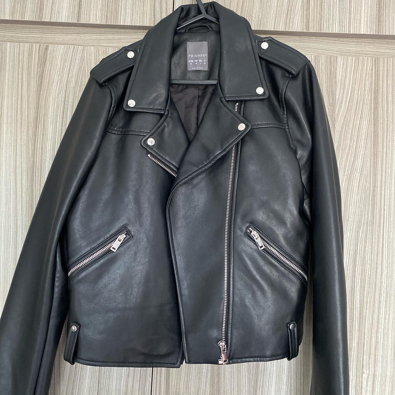 Primark leather biker jacket, bought for £30, worn... - Depop
