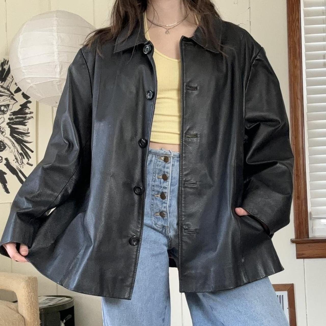 90s CHUNKY LEATHER BOMBER JACKET !!!, description:...