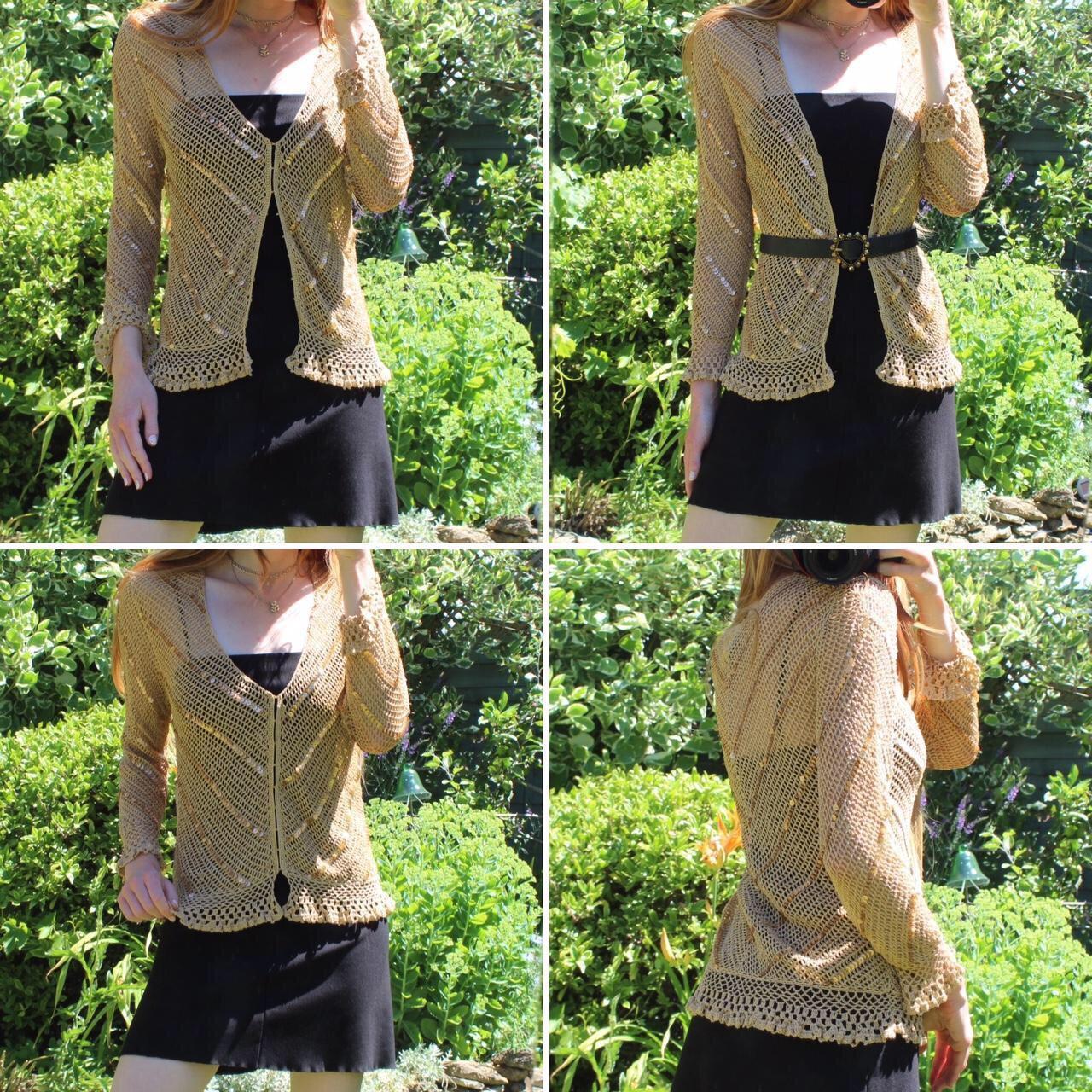 Mango Women's Gold Cardigan Depop