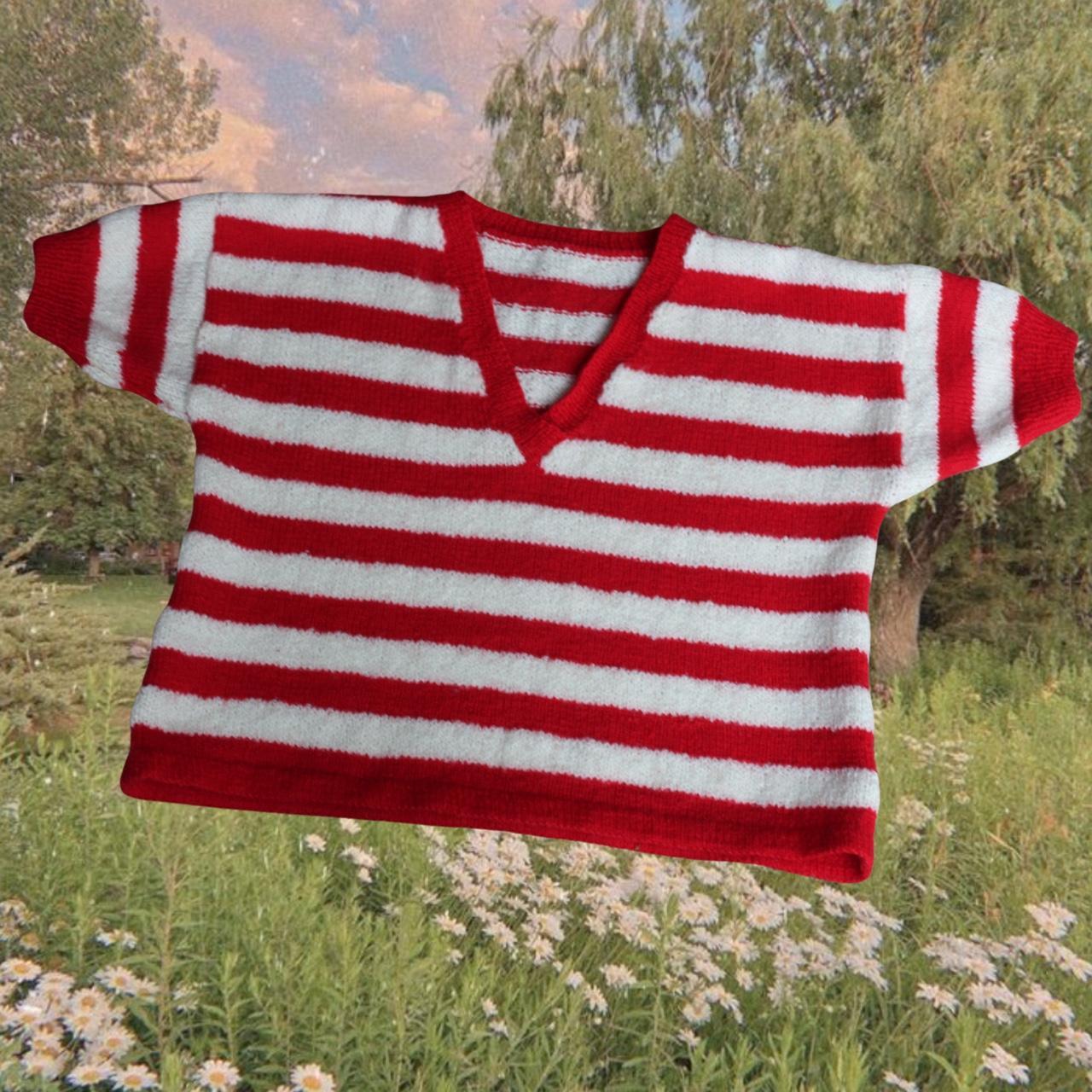 Vintage striped sweater vest 🍎 70s handmade red... Depop