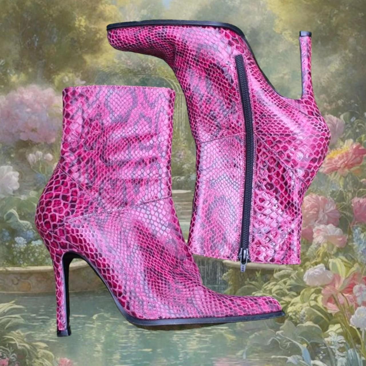 Pink snakeskin ankle boots best sale