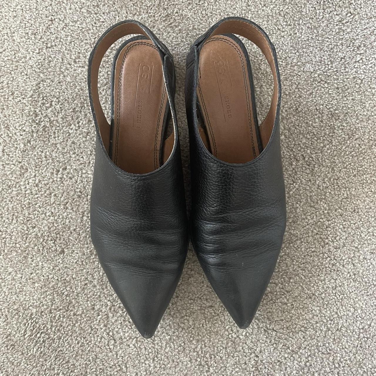 ASOS Open Backed Leather Pointed Flats / Black /... - Depop