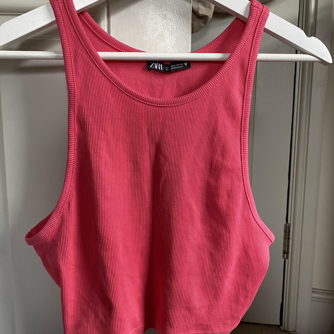 Zara Coral/Pink Cropped Vest Size L Depop