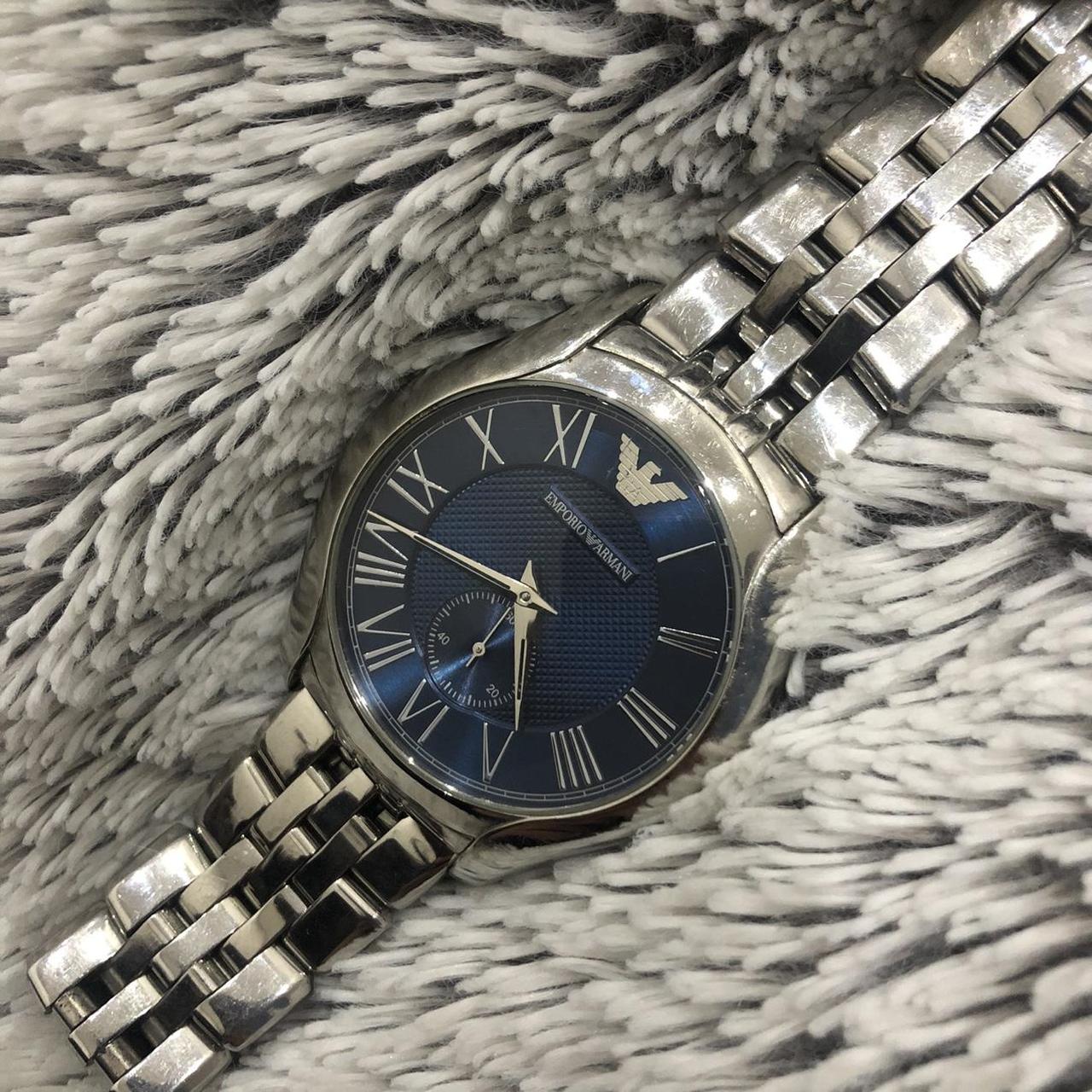 Men’s authentic Emporio Armani silver blue face... - Depop