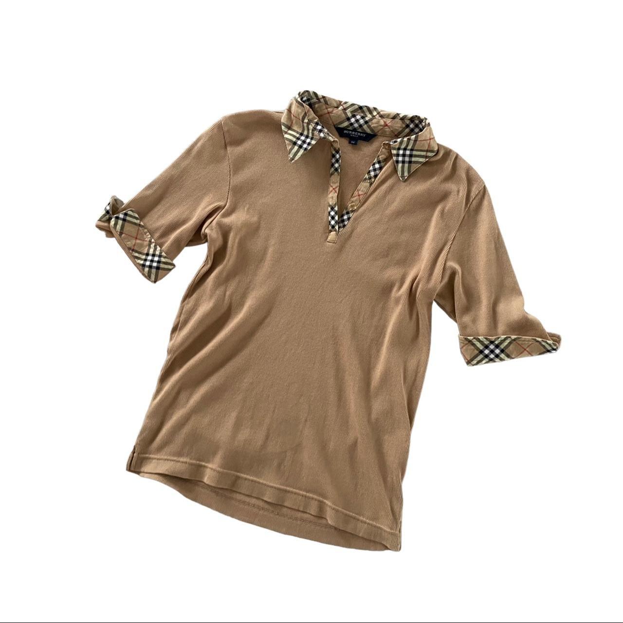 Burberry womens polo shirt with nova check trim on... Depop