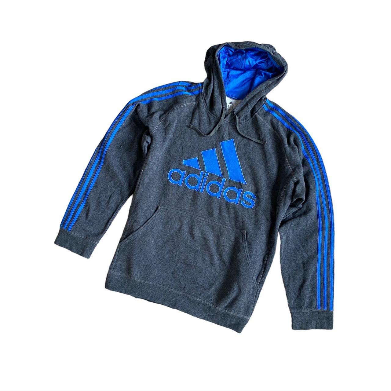 Adidas Men's Grey and Blue Hoodie | Depop