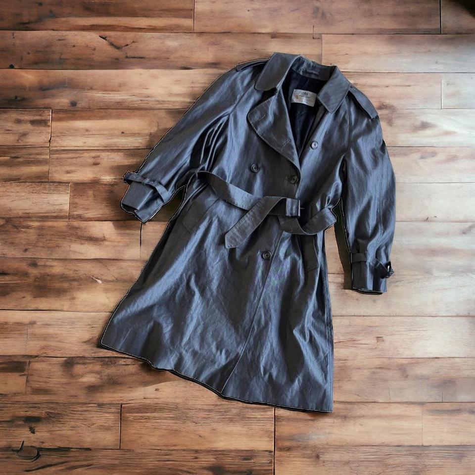 Aquascutum trench coat in grey with tie in belt and Depop