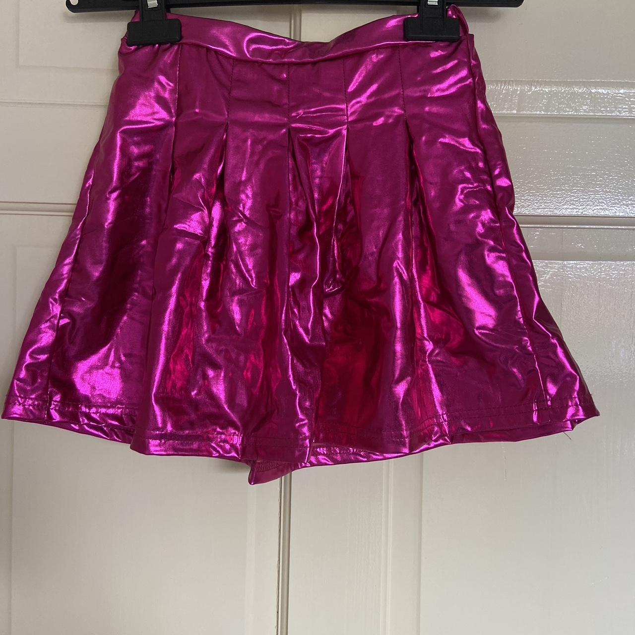 Metallic pink pleated mini skirt good condition. Depop