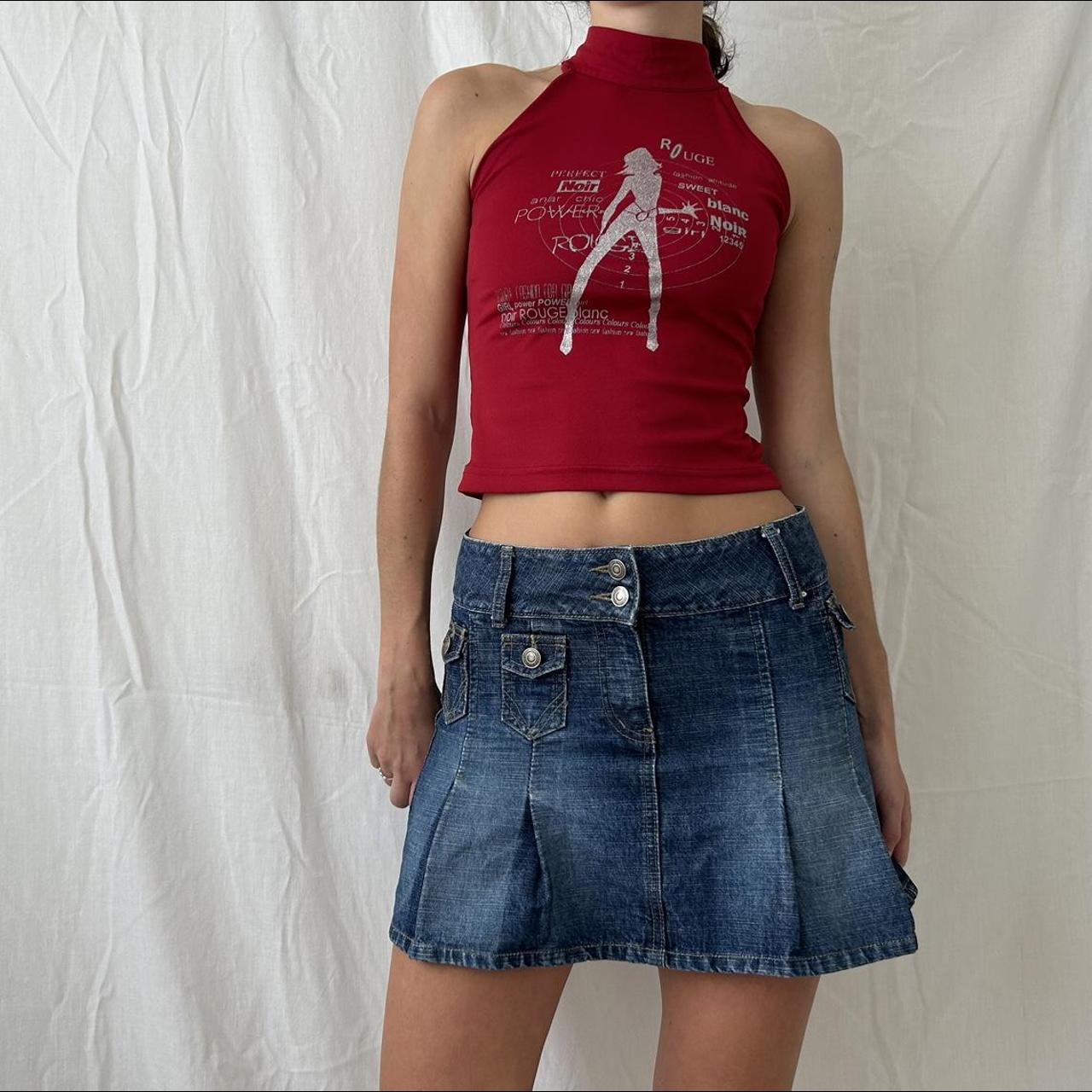 Vintage Pleated Denim Mini Skirt The Brand Is Depop