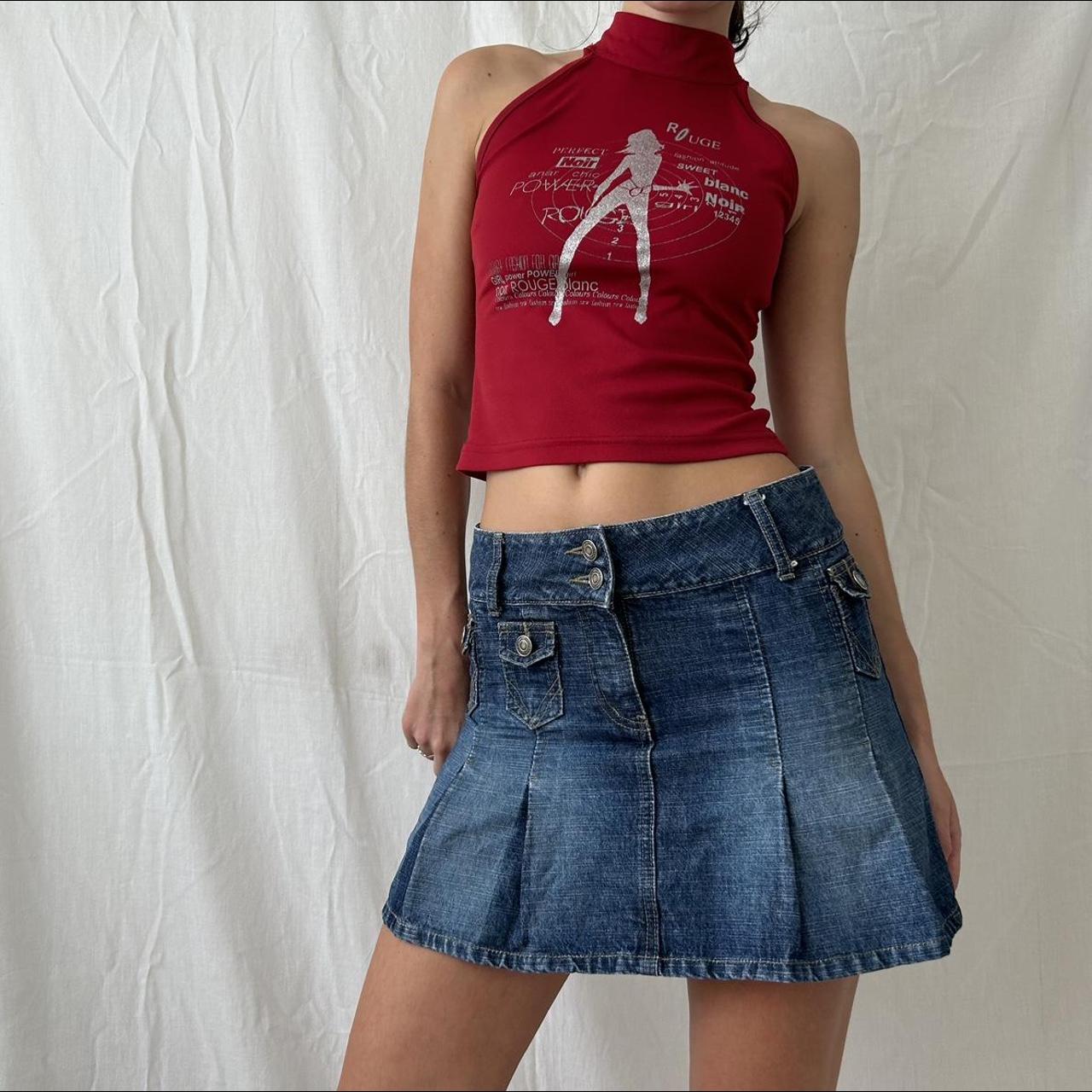 Vintage Pleated Denim Mini Skirt The Brand Is Depop