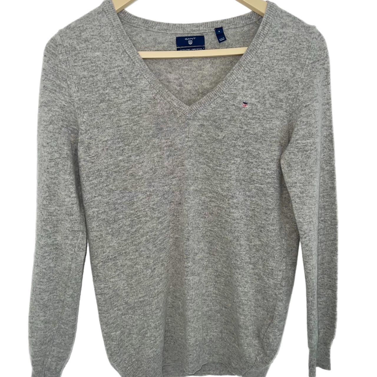 light grey gant sweatshirt made from extra fine... - Depop